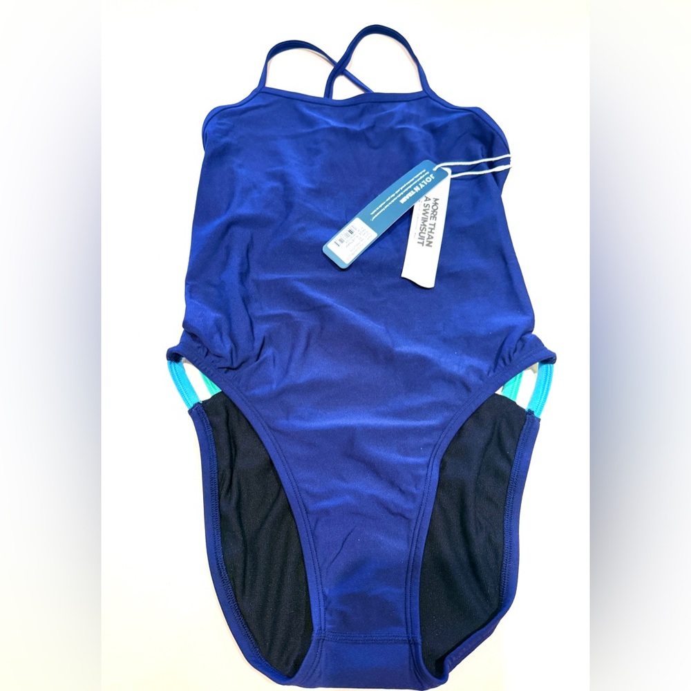 Jolyn Clothing Royal Blue One-Piece Swimsuit with rainbow Accents